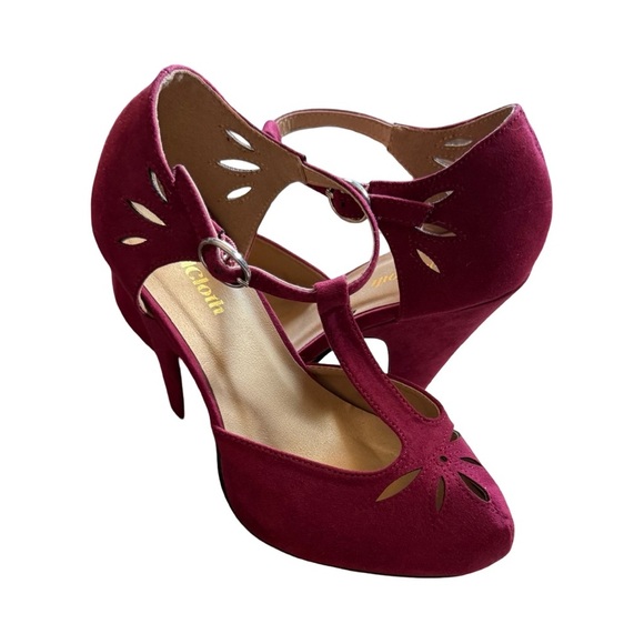 Rockabilly Pinup Burgundy T-Shape Heels ModCloth - Picture 14 of 17